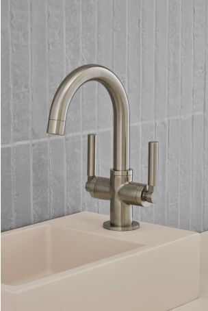 Senska Monobloc Basin Mixer - Deck Mounted - Metal Lever - Brushed Nickel