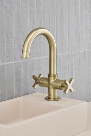 Bayor Monobloc Basin Mixer - Deck Mounted - X-Top - Brushed Brass