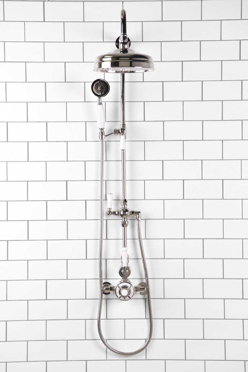 Calder Exposed Shower Valve Kit With Diverter 8" Rose Polished Nickel White Lever