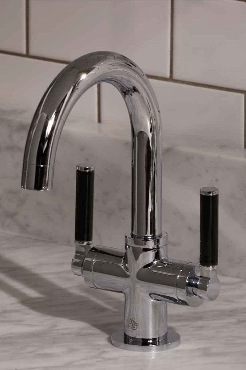 Monobloc Basin Mixer Tap - Deck Mounted - Black Lever - available in a choice of Chrome ...