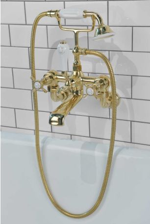 Aysgarth Bath Shower Mixer Wall Mounted X Top Polished Brass 3/4BSP