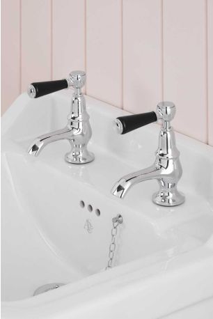 Linton 1/2BSP Basin Pillar Taps Black Lever Chrome