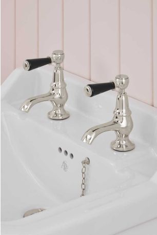 Linton 1/2BSP Basin Pillar Taps Black Lever Nickel