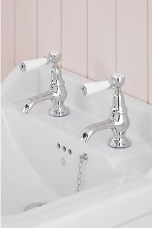 Linton 1/2BSP Basin Pillar Taps White Lever Chrome