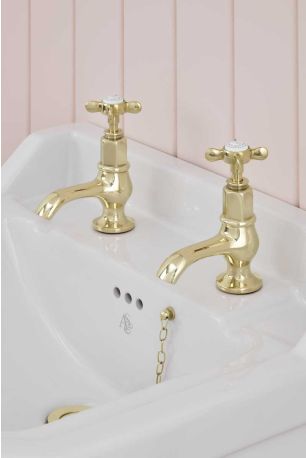 Aysgarth 1/2BSP Basin Pillar Taps X Top Polished Brass