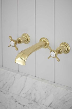 Aysgarth - 3-Hole Basin Mixer - Wall Mounted - X-Top - Brass