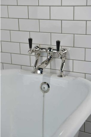 Linton Bath Filler Tap Black Lever Nickel 3/4BSP