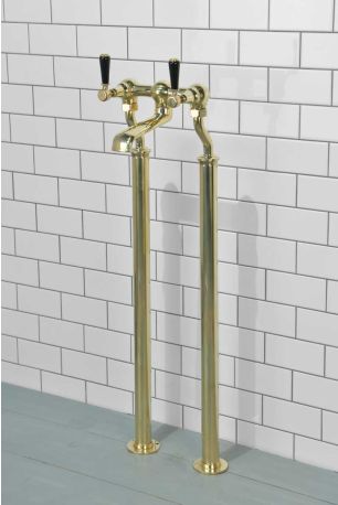 Linton Bath Filler Tap with Standpipes Black Lever Polished Brass 3/4BSP