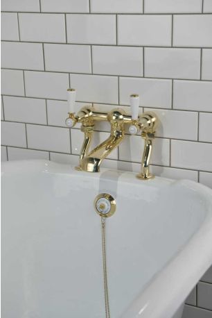 Linton Bath Filler Tap White Lever Polished Brass 3/4BSP