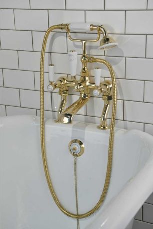 Linton Bath Shower Mixer White Lever Polished Brass 3/4BSP