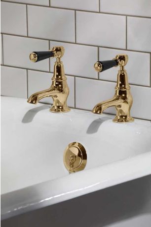 Linton Black Lever 3/4 BSP Bath Pillar Taps Polished Brass