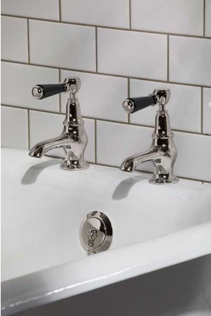 Linton Black Lever 3/4 BSP Bath Pillar Taps Polished Nickel
