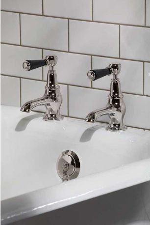 Linton Black Lever 3/4 BSP Bath Pillar Taps Polished Nickel