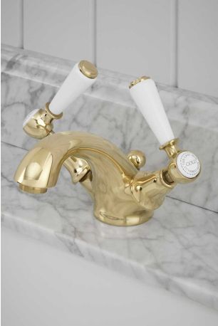 Linton White Lever Monobloc Basin Mixer Polished Brass