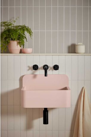 Oskar Rectangular Concrete Basin With Backsplash - Freestanding - Blush Pink