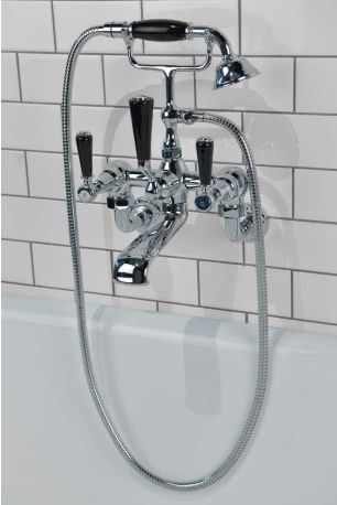 Linton Bath Shower Mixer Wall Mounted Black Lever Chrome 3/4BSP