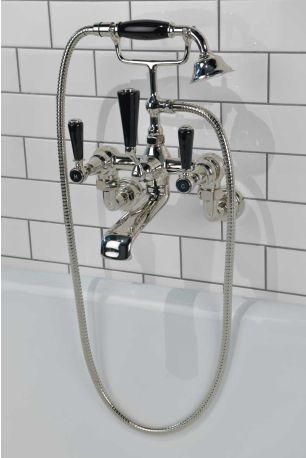 Linton Bath Shower Mixer Wall Mounted Black Lever Polished Nickel 3/4BSP