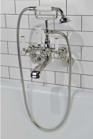 Linton  Bath Shower Mixer Wall Mounted White Lever Polished Nickel 3/4BSP