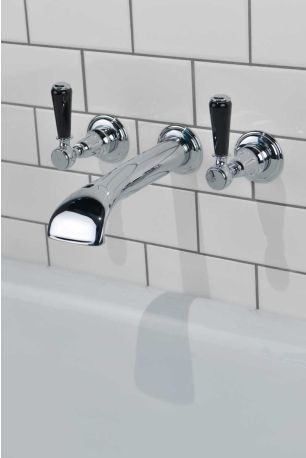 Linton - 3-Hole Bath Filler - Wall Mounted - Black Lever - Chrome