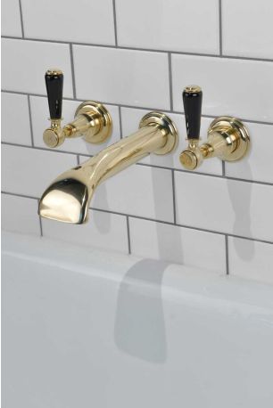 Linton - 3-Hole Bath Filler - Wall Mounted - Black Lever - Brass