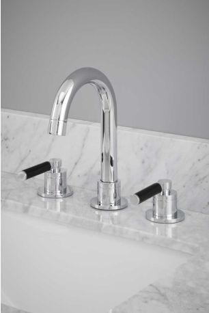 Senska - 3-Hole Basin Mixer - Deck Mounted - Black Lever - Chrome