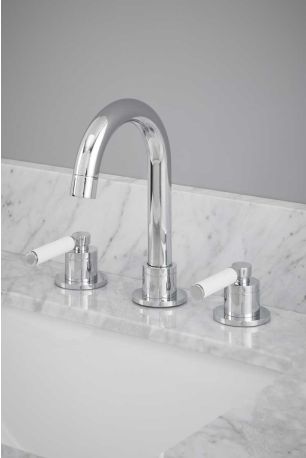 Senska - 3-Hole Basin Mixer - Deck Mounted - White Lever - Chrome