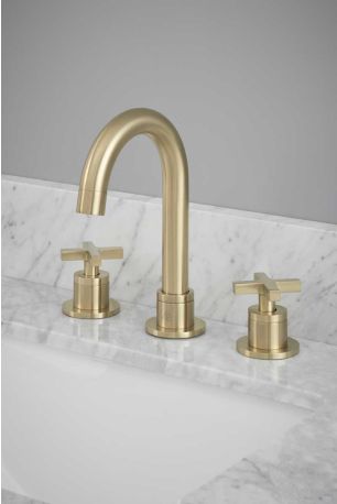 Bayor - 3-Hole Basin Mixer - Deck Mounted - Crosshead - Brushed Brass