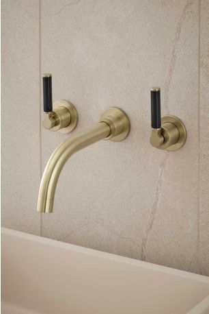 Senska - 3-Hole Basin Mixer - Wall Mounted - Black Lever - Brushed Brass