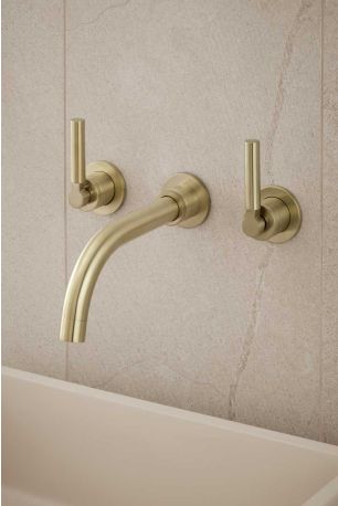 Senska - 3-Hole Basin Mixer - Wall Mounted - Metal Lever - Brushed Brass
