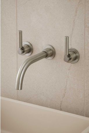 Senska - 3-Hole Basin Mixer - Wall Mounted - Metal Lever - Brushed Nickel