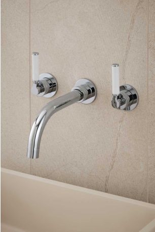 Senska - 3-Hole Basin Mixer - Wall Mounted - White Lever - Chrome