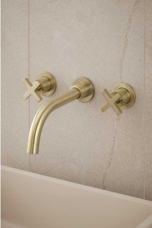 Bayor - 3-Hole Basin Mixer - Wall Mounted - Crosshead - Brushed Brass