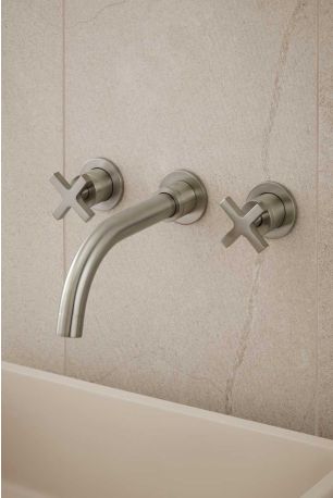 Bayor - 3-Hole Basin Mixer - Wall Mounted - Crosshead - Brushed Nickel