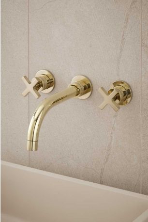 Bayor - 3-Hole Basin Mixer - Wall Mounted - Crosshead - Polished Brass
