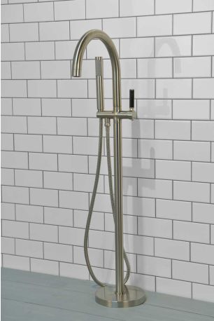 Senska - Bath Shower Mixer - Floor Mounted - Black Lever - Brushed Nickel