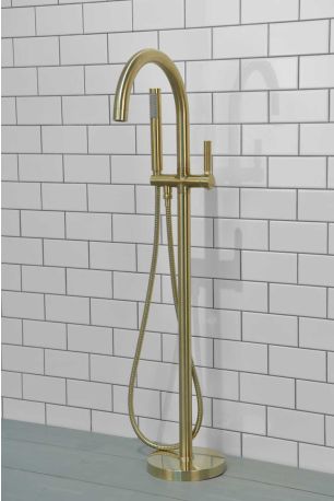 Senska - Bath Shower Mixer - Floor Mounted - Metal Lever - Brushed Brass