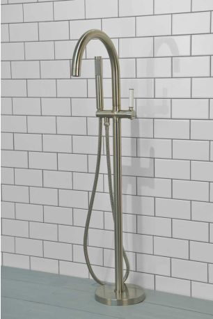 Senska - Bath Shower Mixer - Floor Mounted - White Lever - Brushed Nickel