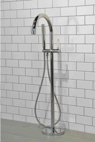 Senska - Bath Shower Mixer - Floor Mounted - White Lever - Chrome