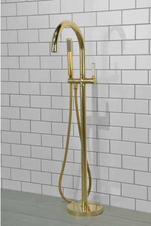 Senska - Bath Shower Mixer - Floor Mounted - White Lever - Polished Brass