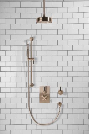 Elbe - Concealed Shower Set + Diverter - Black Lever/Black Lever - 8" Rose - Ceiling Mounted Rose - Brushed Nickel