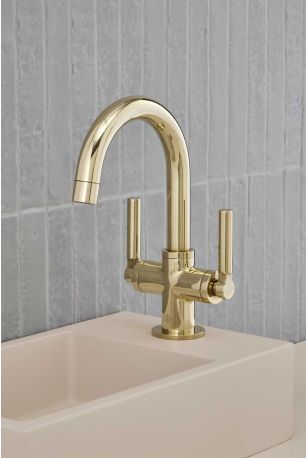 Senska Monobloc Basin Mixer - Deck Mounted - Metal Lever - Polished Brass