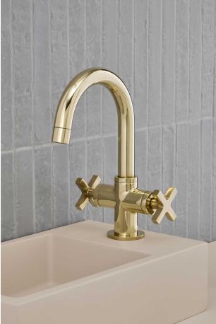 Bayor Monobloc Basin Mixer - Deck Mounted - X-Top - Polished Brass