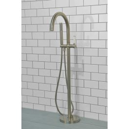 Brushed Nickel - Bath Shower Mixer Tap - Floor Mounted - White Lever