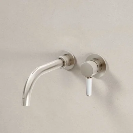 Senska - 2-Hole Basin Mixer Tap - Wall Mounted - White Lever