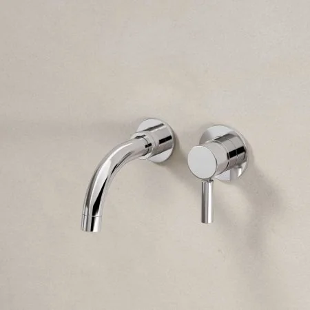 Bayor Wall Mounted 2 Hole Basin Mixer - 140mm Spout - Metal Lever - Chrome