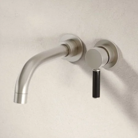Bayor Wall Mounted 2 Hole Bath Filler with Black Lever in Brushed Nickel