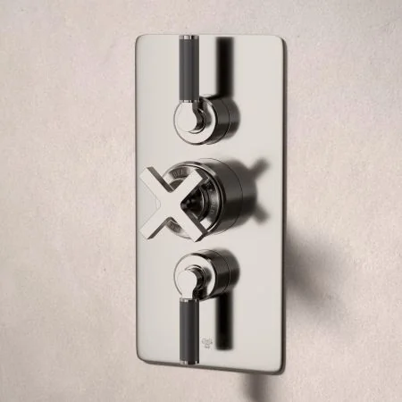 Bayor Dual Outlet Concealed Shower with Handheld Shower Hook & 500mm Wall Arm with 8" Rose - Black Lever - Brushed Nickel