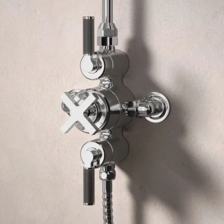 Bayor Dual Outlet Exposed Shower with Handheld Shower Hook & 8" Rose - Black Lever - Chrome