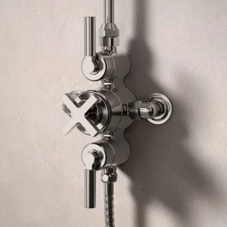 Bayor Dual Outlet Exposed Shower with Handheld Shower Hook & 8" Rose - Metal Lever - Brushed Nickel
