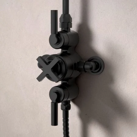 Bayor Dual Outlet Exposed Shower with Riser Mounted Handheld Shower & 8" Rose - Metal Lever - Matt Black